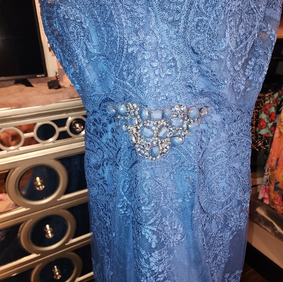 Teri Jon Peacock Blue Size 16 Dress - Picture 4 of 5